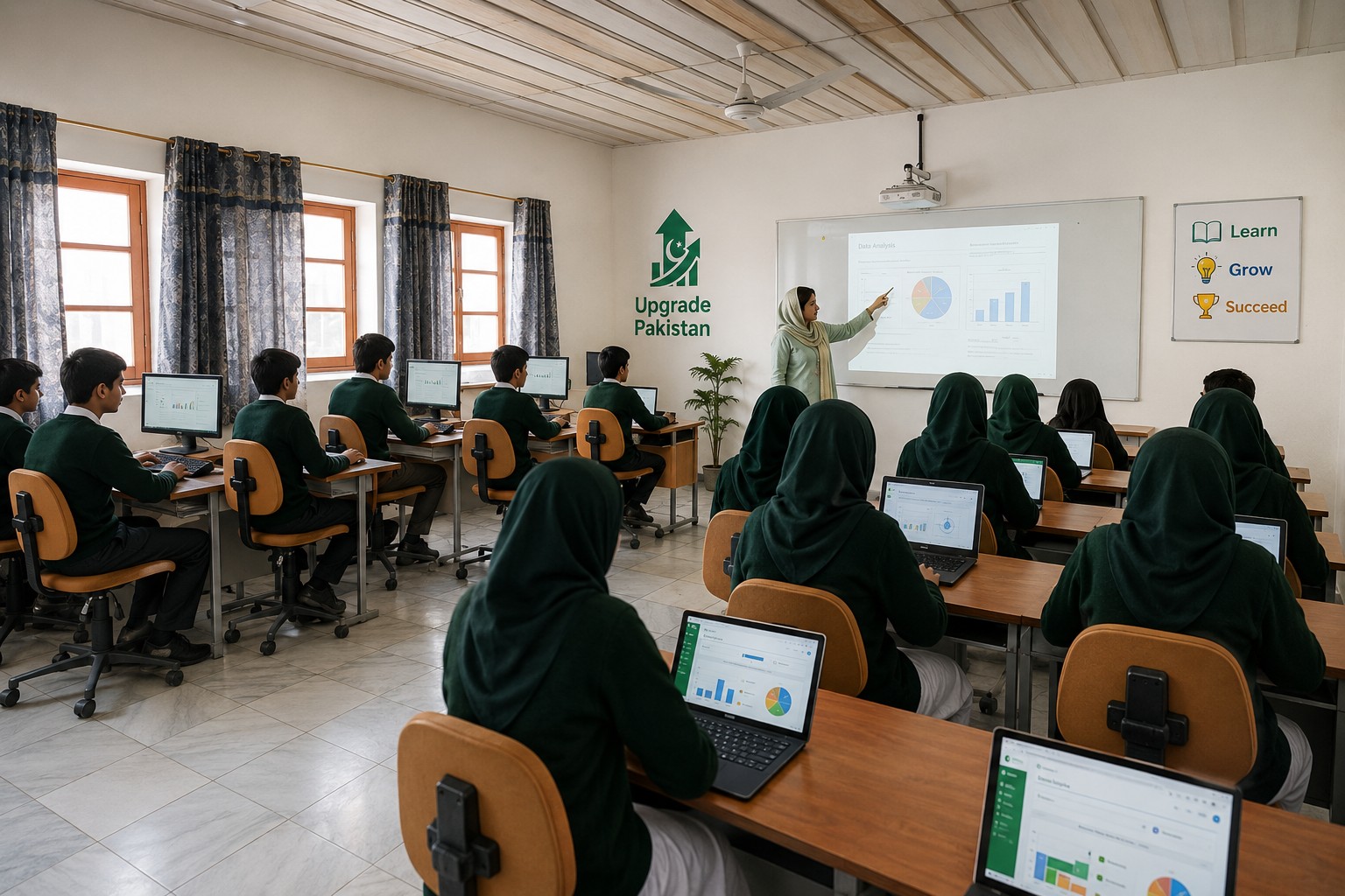 Teacher guiding students in a classroom
